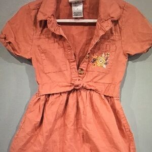 Coral Short Sleeve Dress with Embroidery